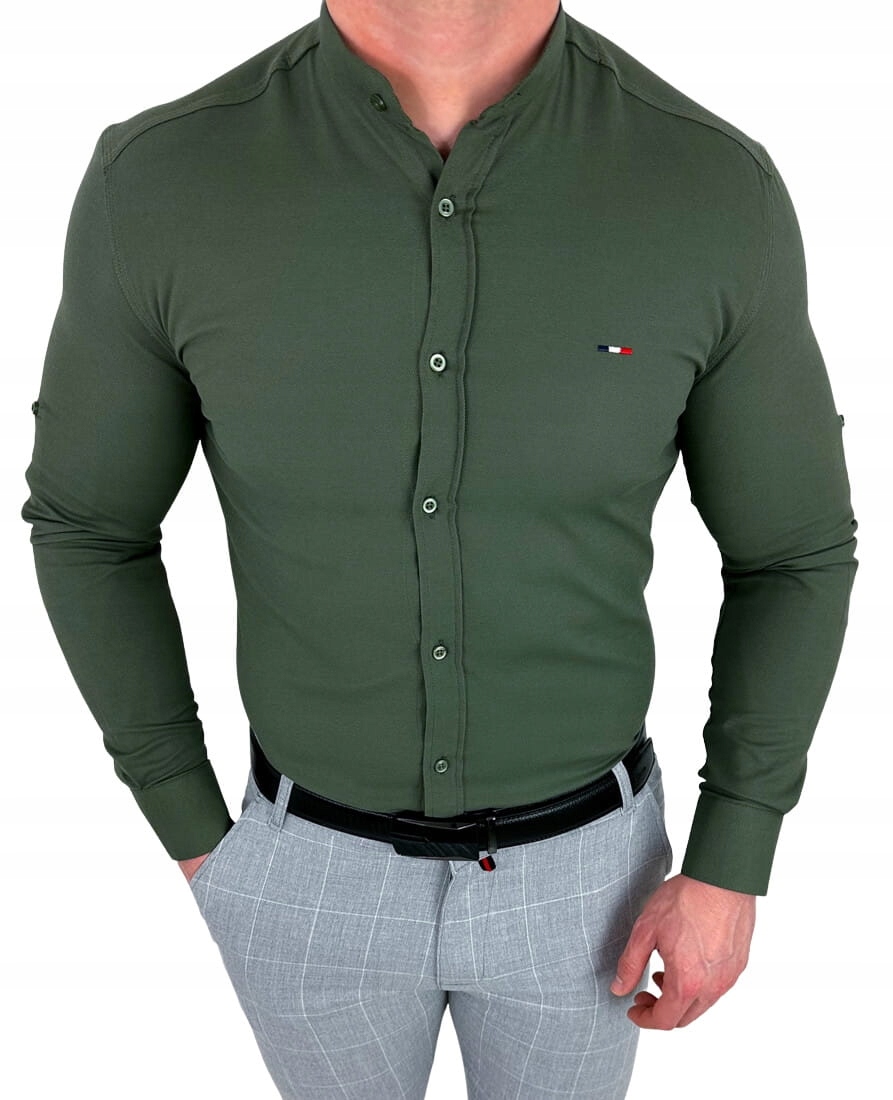 

Koszula meska khaki ze stojka slim fit logo XL