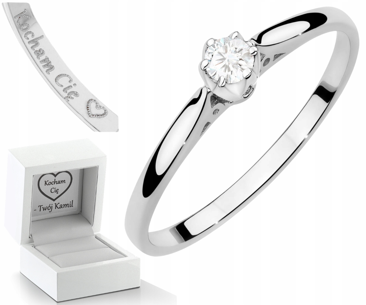 Bílé Zlato Prstýnek S Diamantem Gravírování 585 Bonus