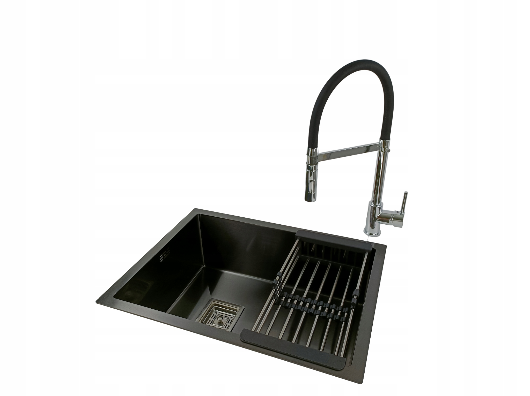 Ocelový jednokomorový dřez černý Antracit baterie sifonová