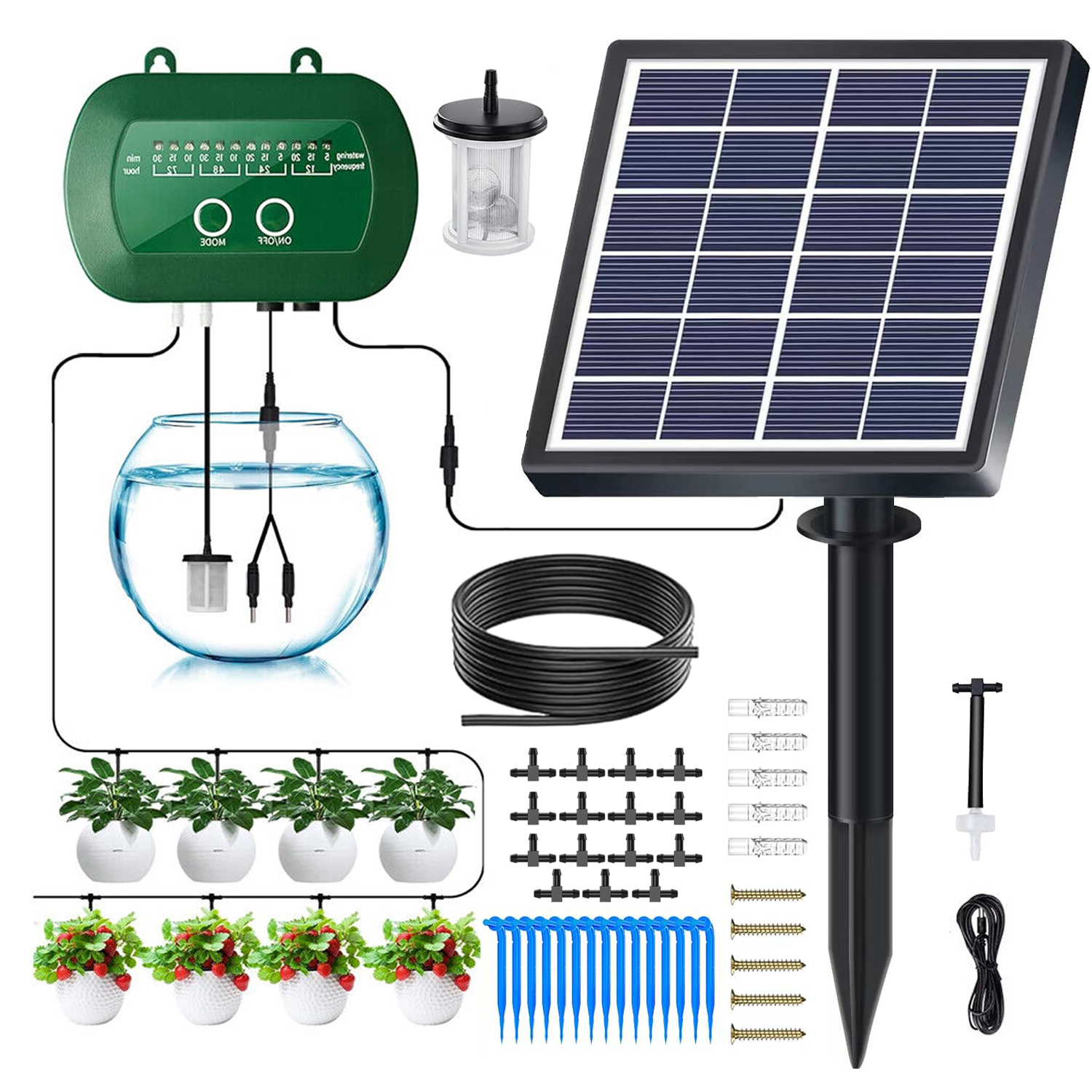 Solarny system nawadniania ogrodu, balkonu do 15 roślin z 12 trybami timera