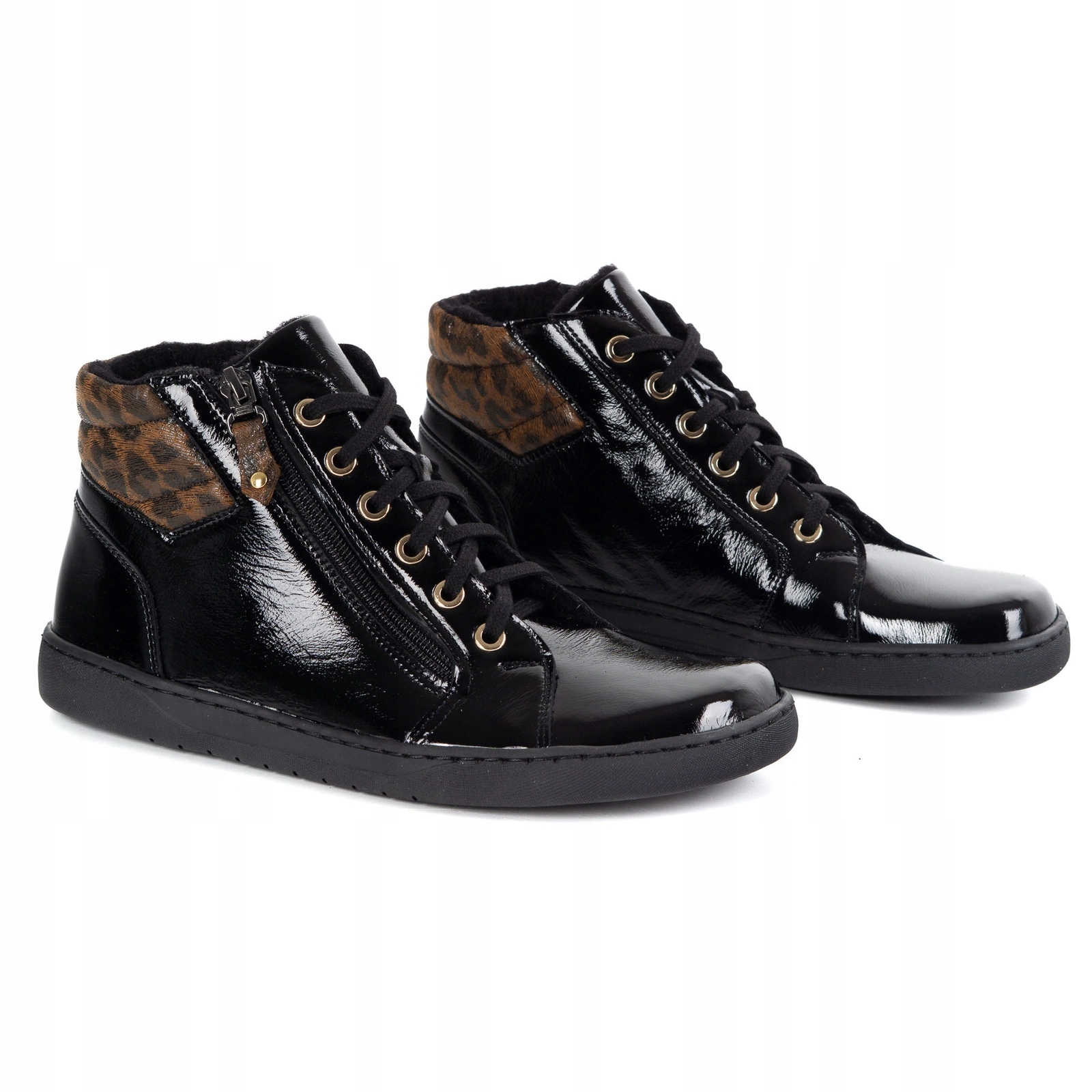 Dámské kotníkové boty typu barefoot 1293, černý lak s panterkou 37