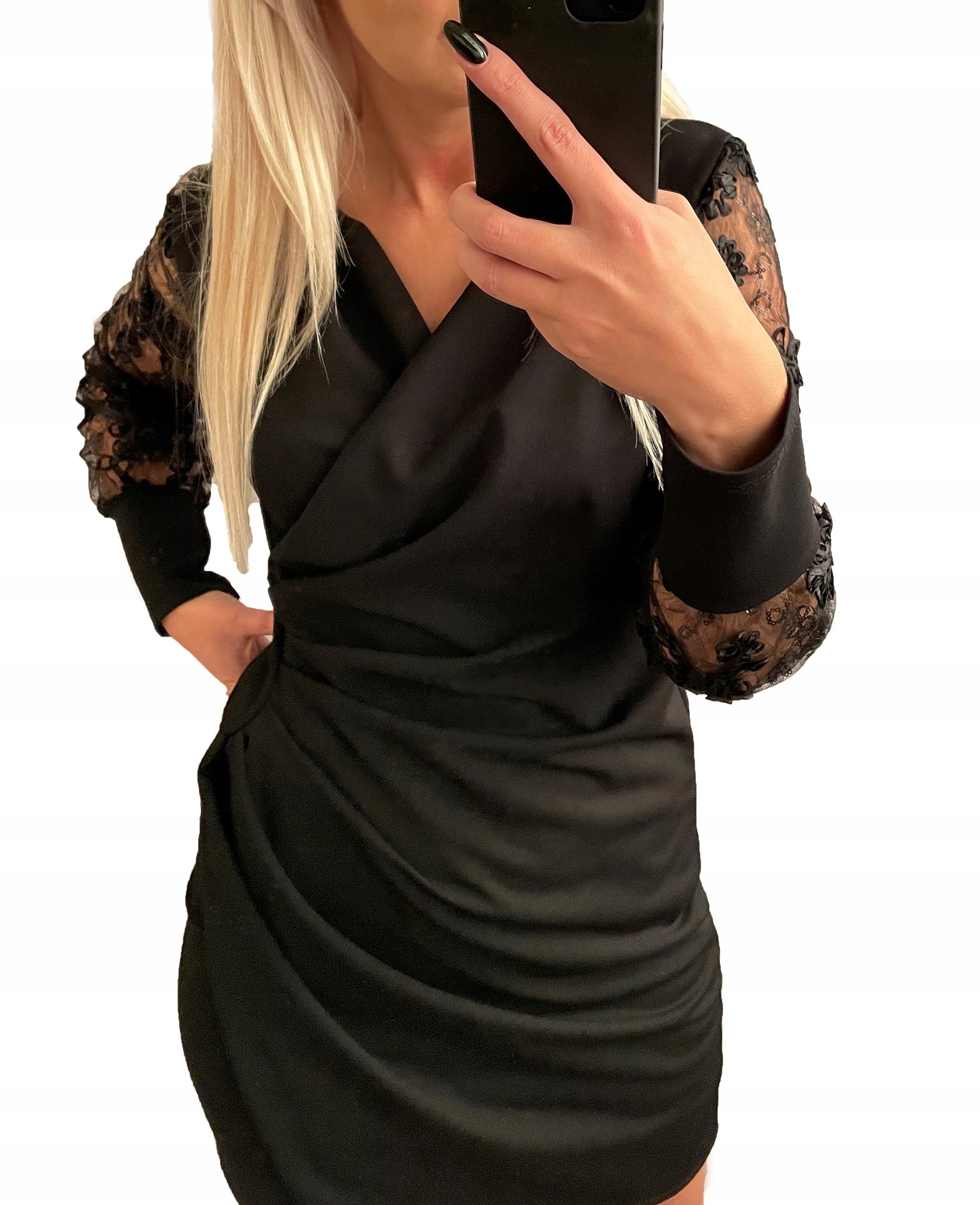 

V406 Sukienka Kopertowa Rękaw Tiulowy r 44 (XXL)
