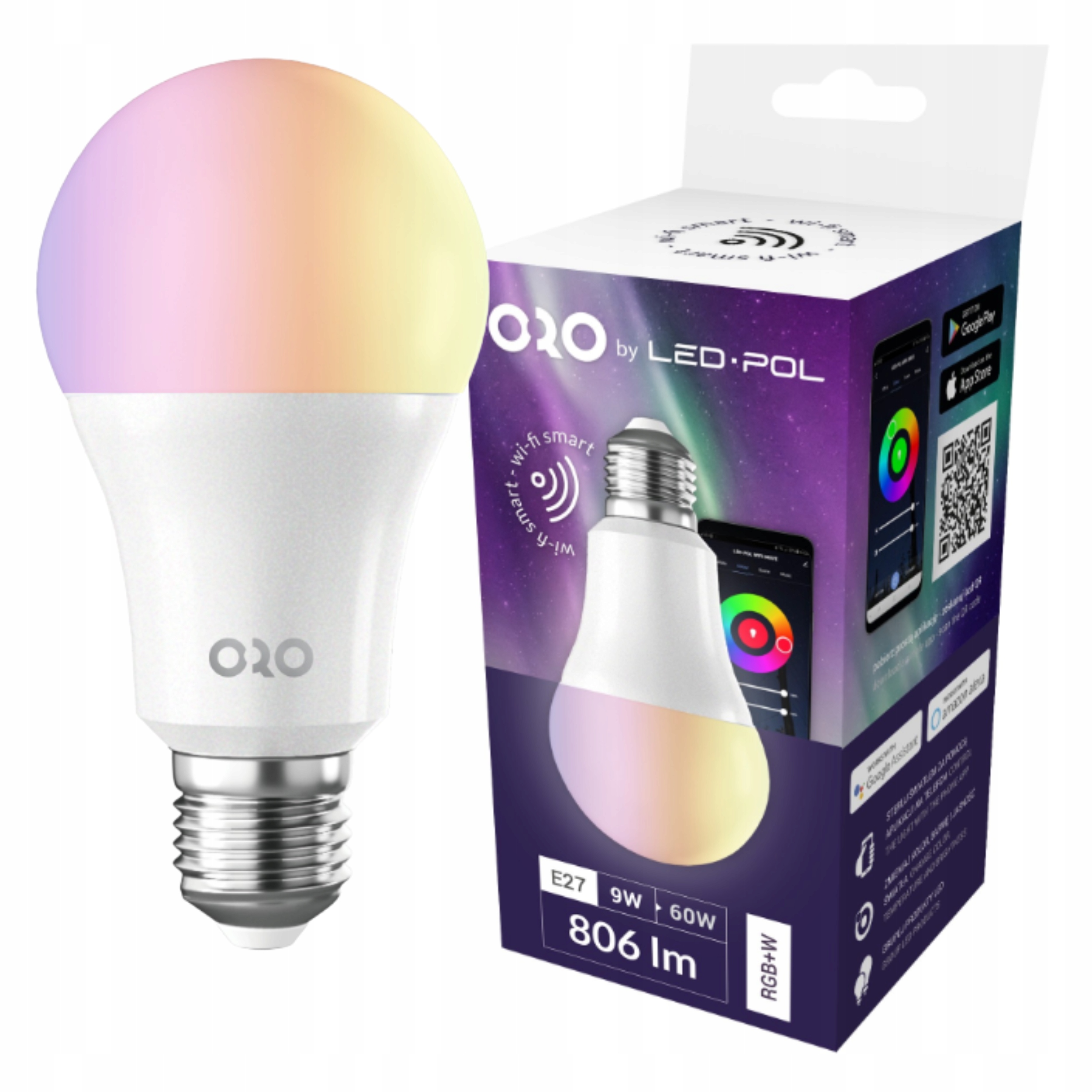ŻARÓWKA LED E27 806LM 9W APLIKACJA KOLORY WIFI