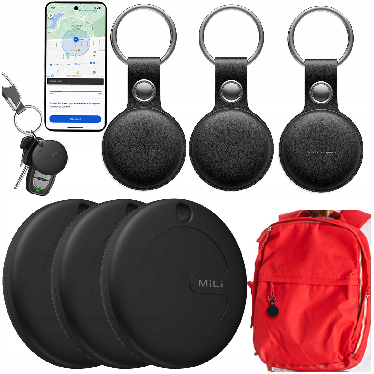 3x Gps tracker MiTag MiLi s Androidem 3x Přívěsek Na Klíče Pouzdro pro batoh na klíče