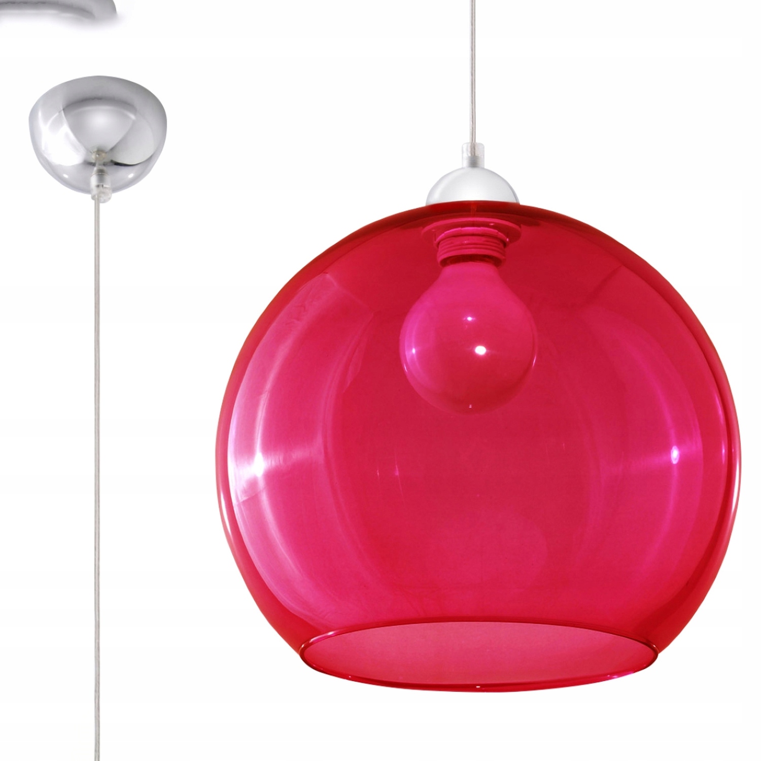 Lampa Wisząca Sollux Ball Czerwona 120 cm Szklana Kula 1x E27 do Kuchni