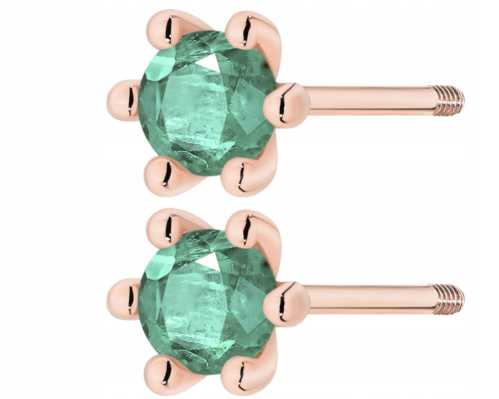 Růžové Zlato Náušnice Se Zelenými Smaragdy Na Zatočené Tyči Zlato