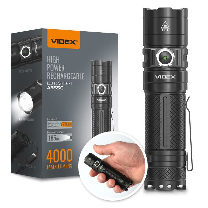 Latarka taktyczna Led Videx wodoodporna akumulatorowa Usb-c 20W 4000lm IP68