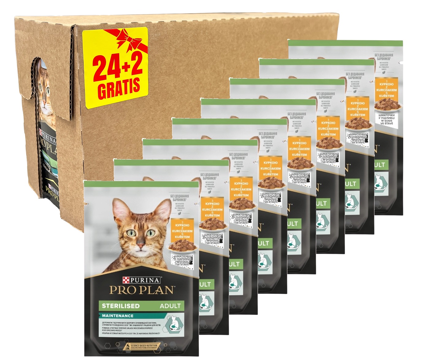 Purina Pro Plan Sterilised Kurczak saszetki mokra karma dla kota sos 24+2