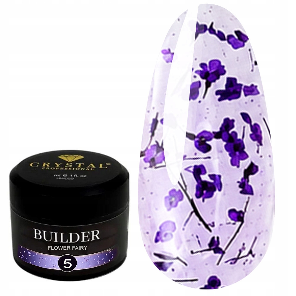 Stavební gel Crystal Builder Gel Flower Fairy 5 30ml s fialovými kvítky