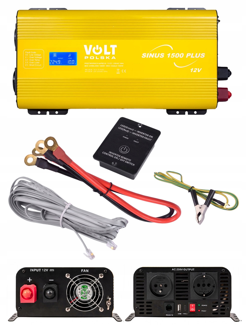 Przetwornica Samochodowa Pełny Sinus Volt Polska 12V 1000W 1500W Usb Pilot