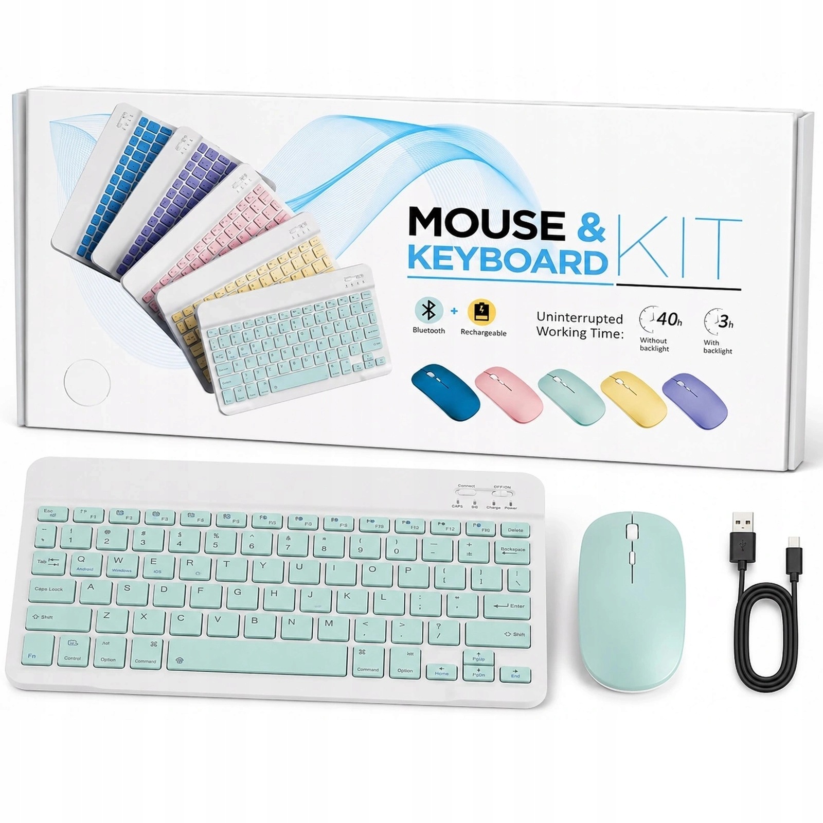 Klawiatura I Mysz Bezprzewodowa Bluetooth Zestaw Mini Slim Do Pc Laptop Tab