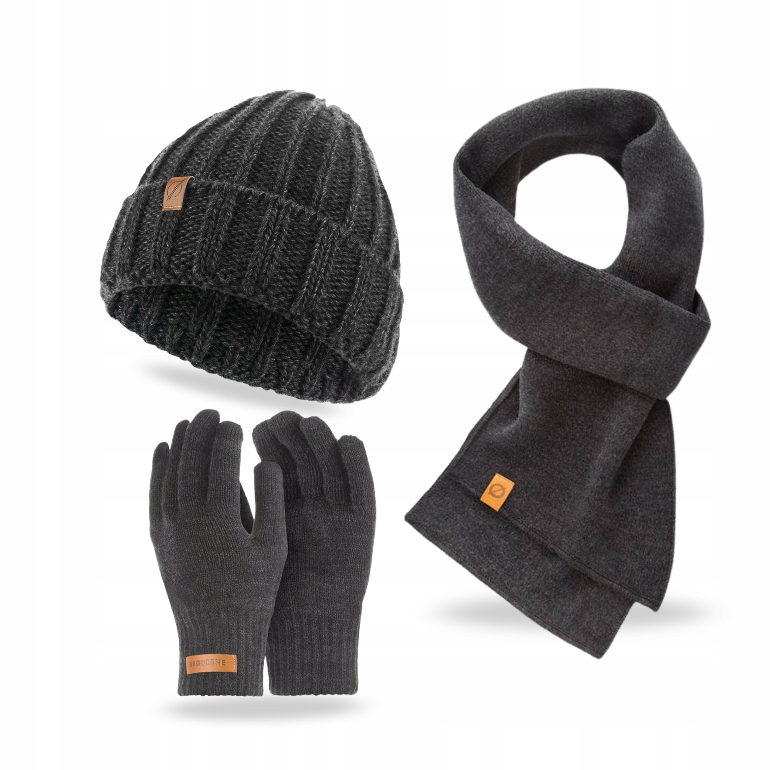 Pánský set 3v1Čepice Zavinovací šátek Rukavice Brodrene Tmavě šedá