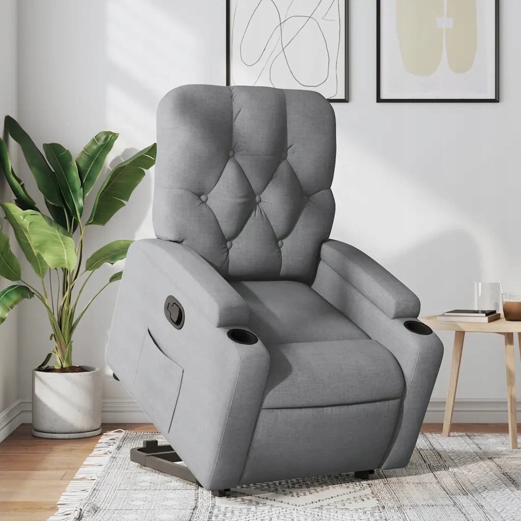 Zvedací polohovací křeslo světle šedé textil Šedá 3204710