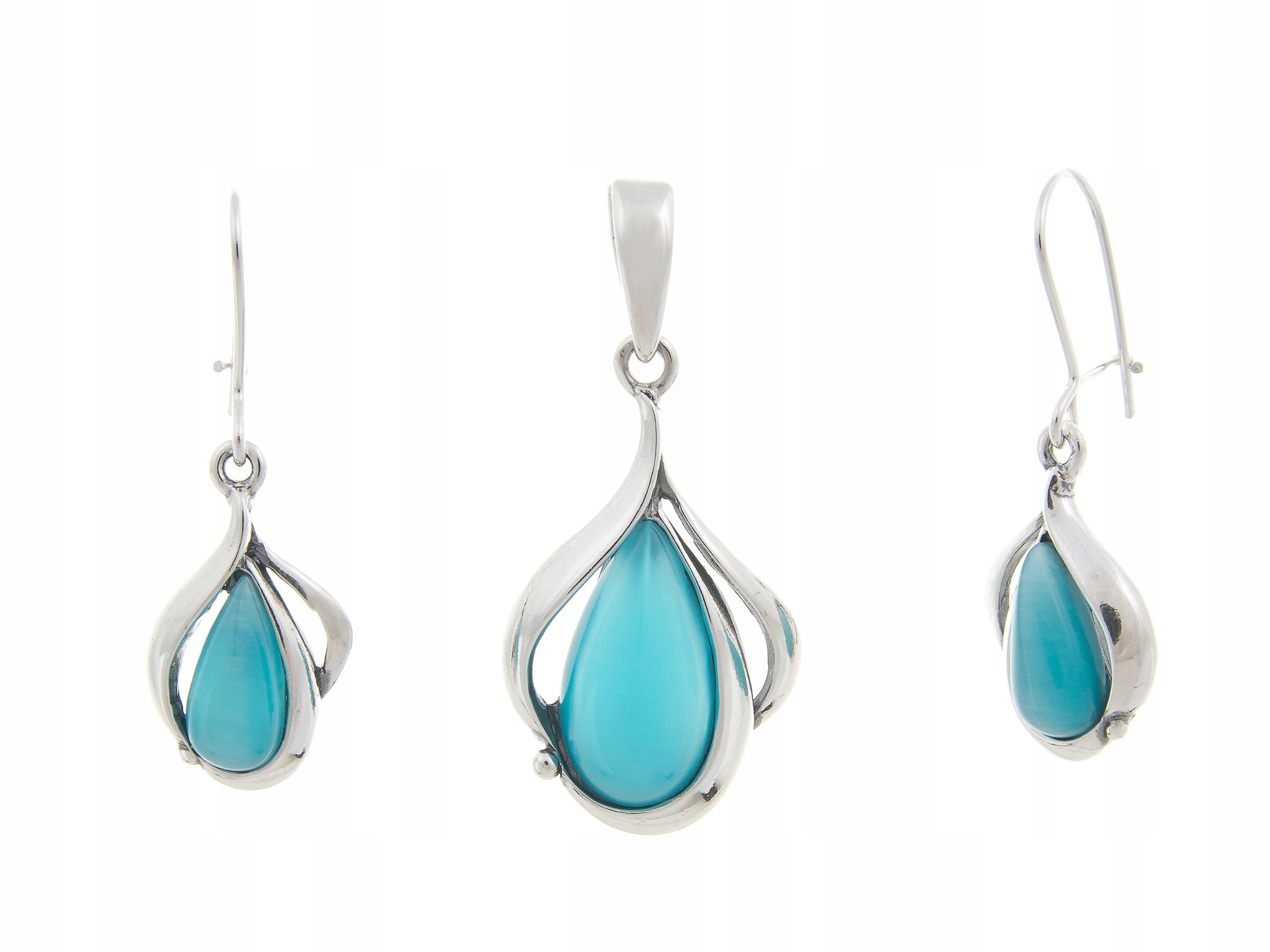 Stříbrný Komplet Náušnice Přívěsek Uleksyt Modrý