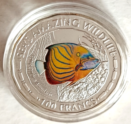 BURUNDI - 100 FRANKÓW 2015 UNC, RYBA USTNICZEK PIERŚCIENIOWATY, KOLOR !!!
