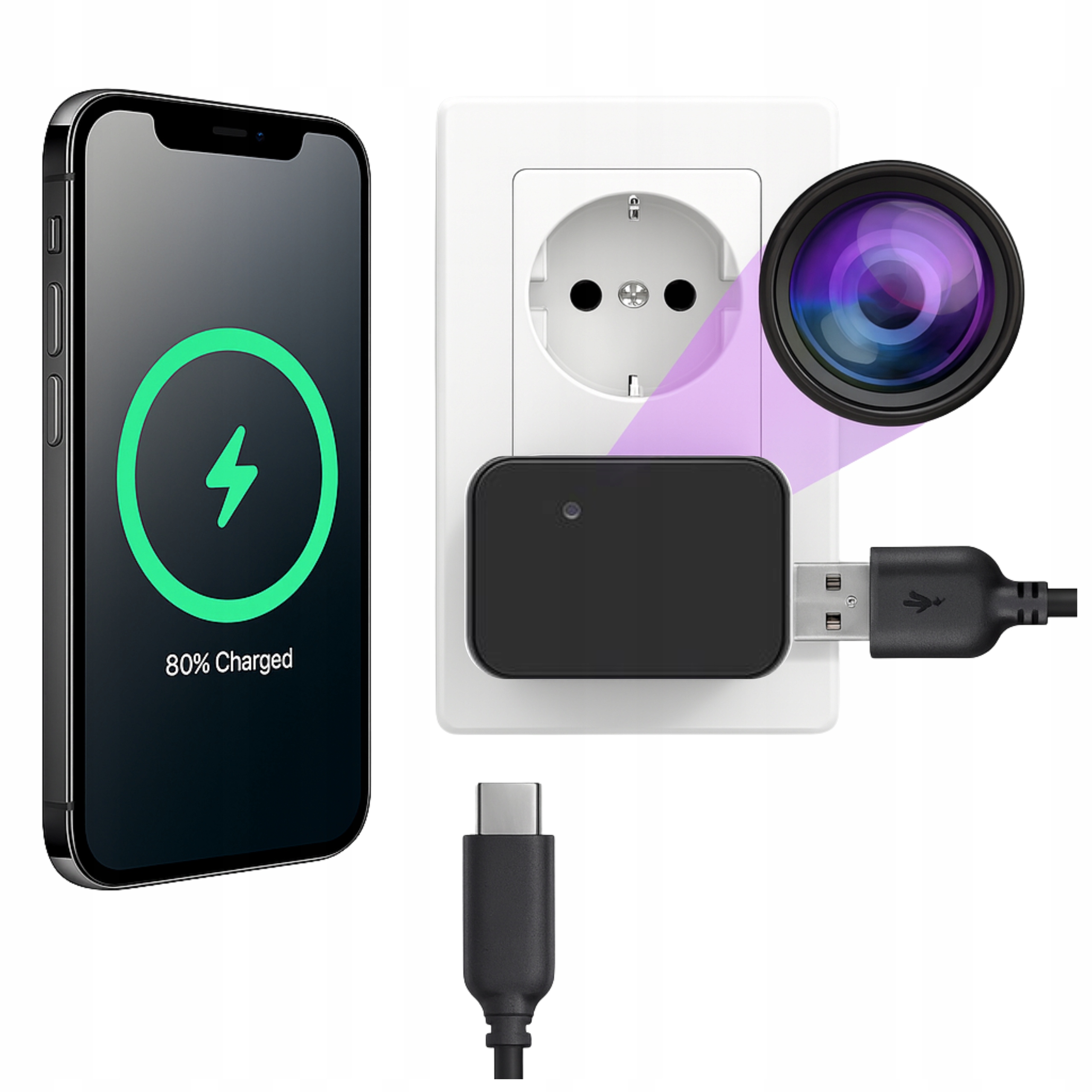 Ukryta mini kamera w ładowarce sieciowej Full Hd wifi 2.4GHz wykrywa ruch