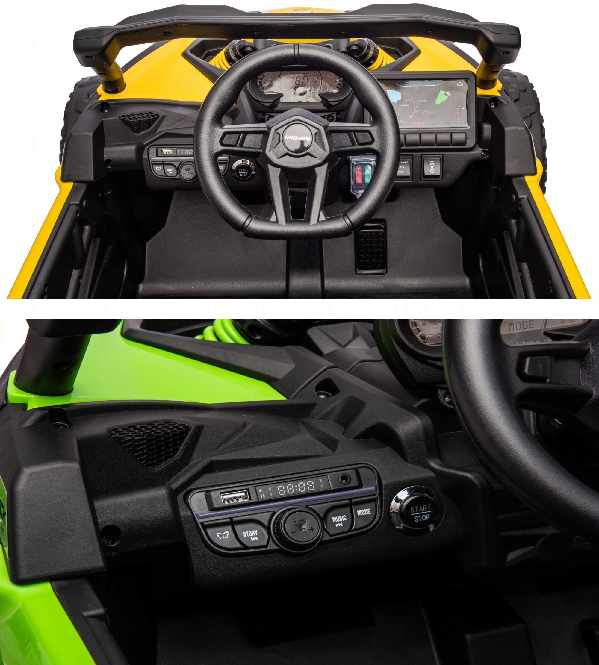 Buggy Can-am Maverick 24V elektrinis Automobilismobilis vaikams 4X4 nuotolinio valdymo pultas eko odos sėdynė EVA 800 W – 24 V 7 Ah, 12 V 7 Ah variantas 3