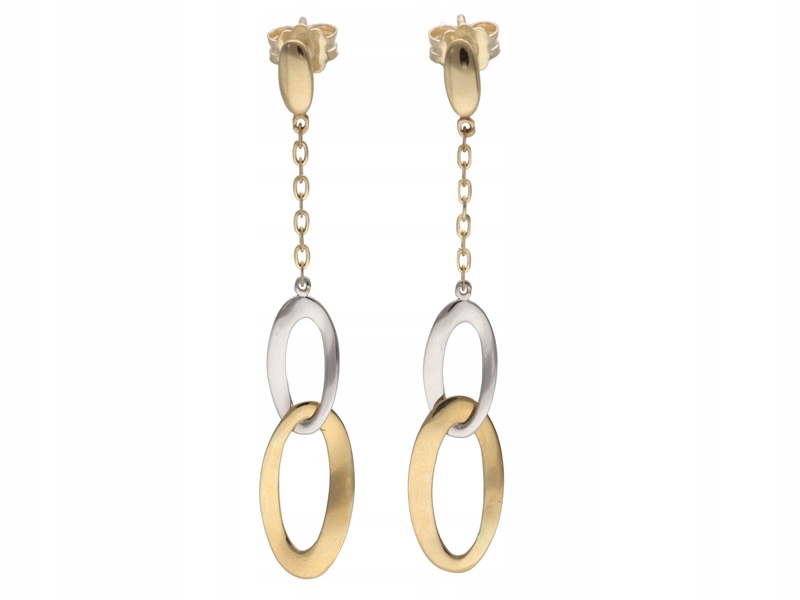 Zlaté náušnice 585 Kolečka S Bílým Zlatem 2,18 g, módní vzor pro ni