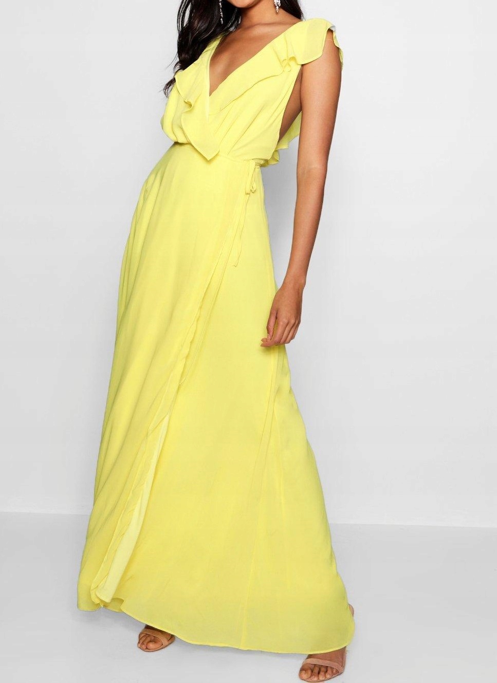 

Żółta szyfonowa sukienka maxi z falbanką Boohoo 36