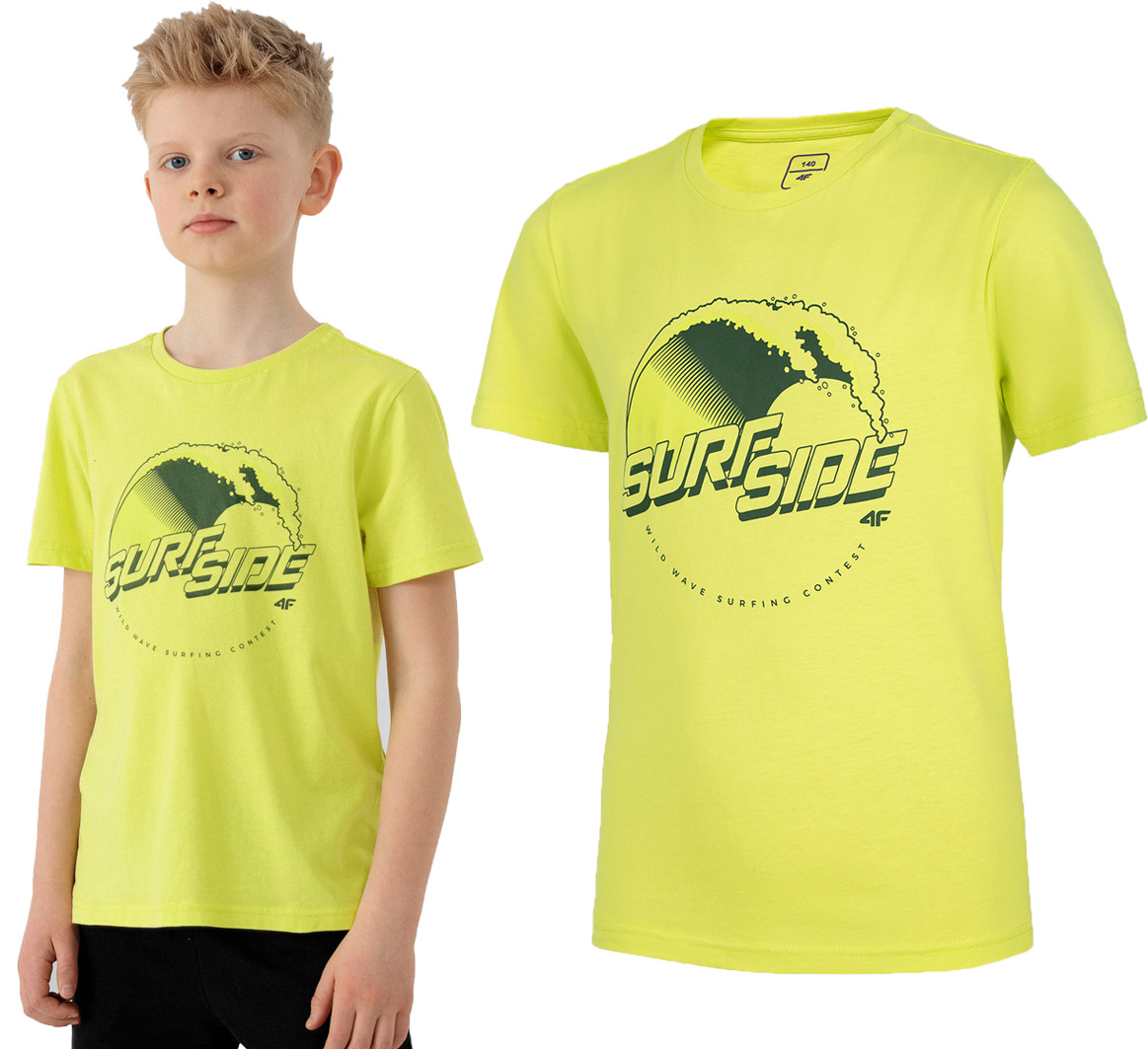 

T-shirt chłopięcy 4F JTSM012 bawełniany żółty 158.