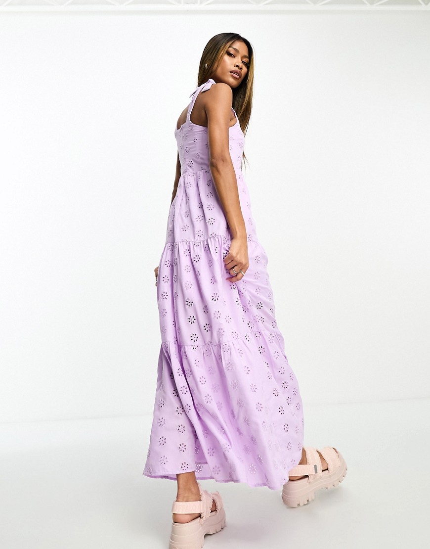 Threadbare Warstwowa liliowa sukienka midi z haftem angielskim 44 Płeć kobieta