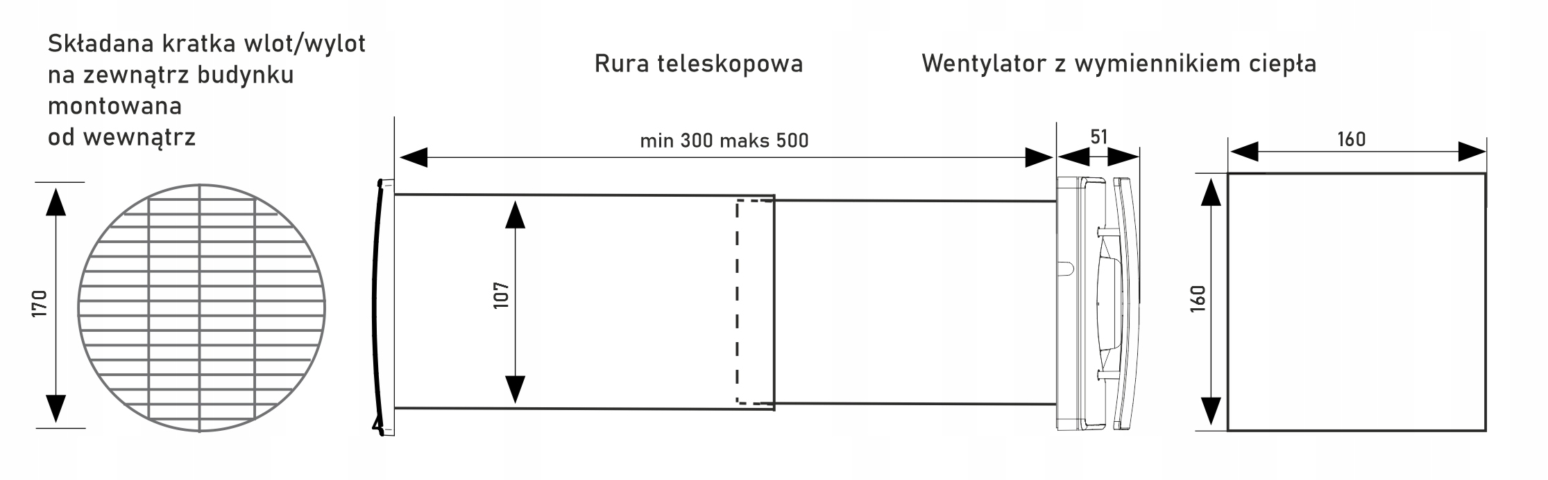 Rekuperator ścienny 40m3/h VANTUBO RECDUO PLUS Rodzaj rekuperator
