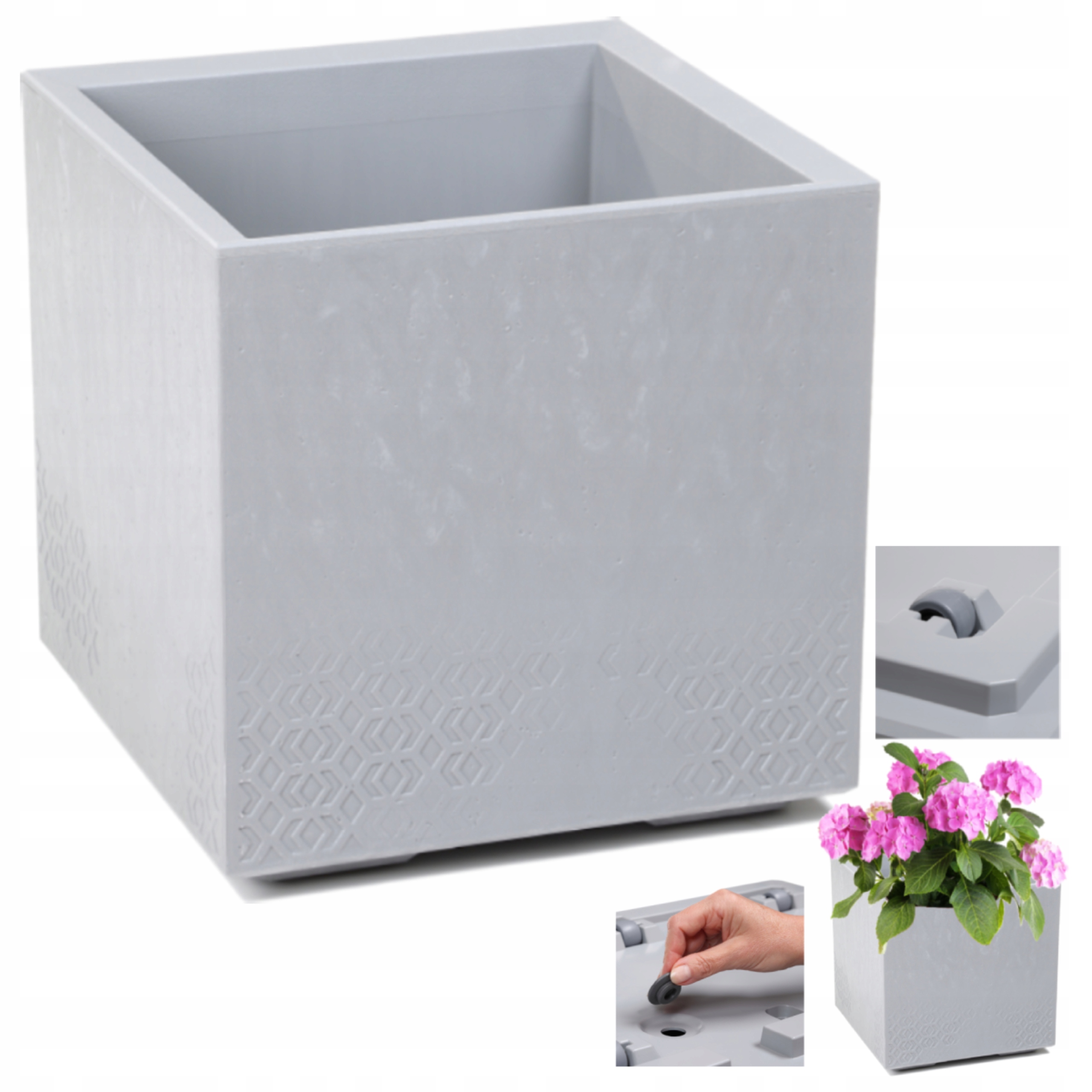 Doniczka Na Kółkach Karo Eco Recycled Efekt Betonu 40x40 Szary Beton