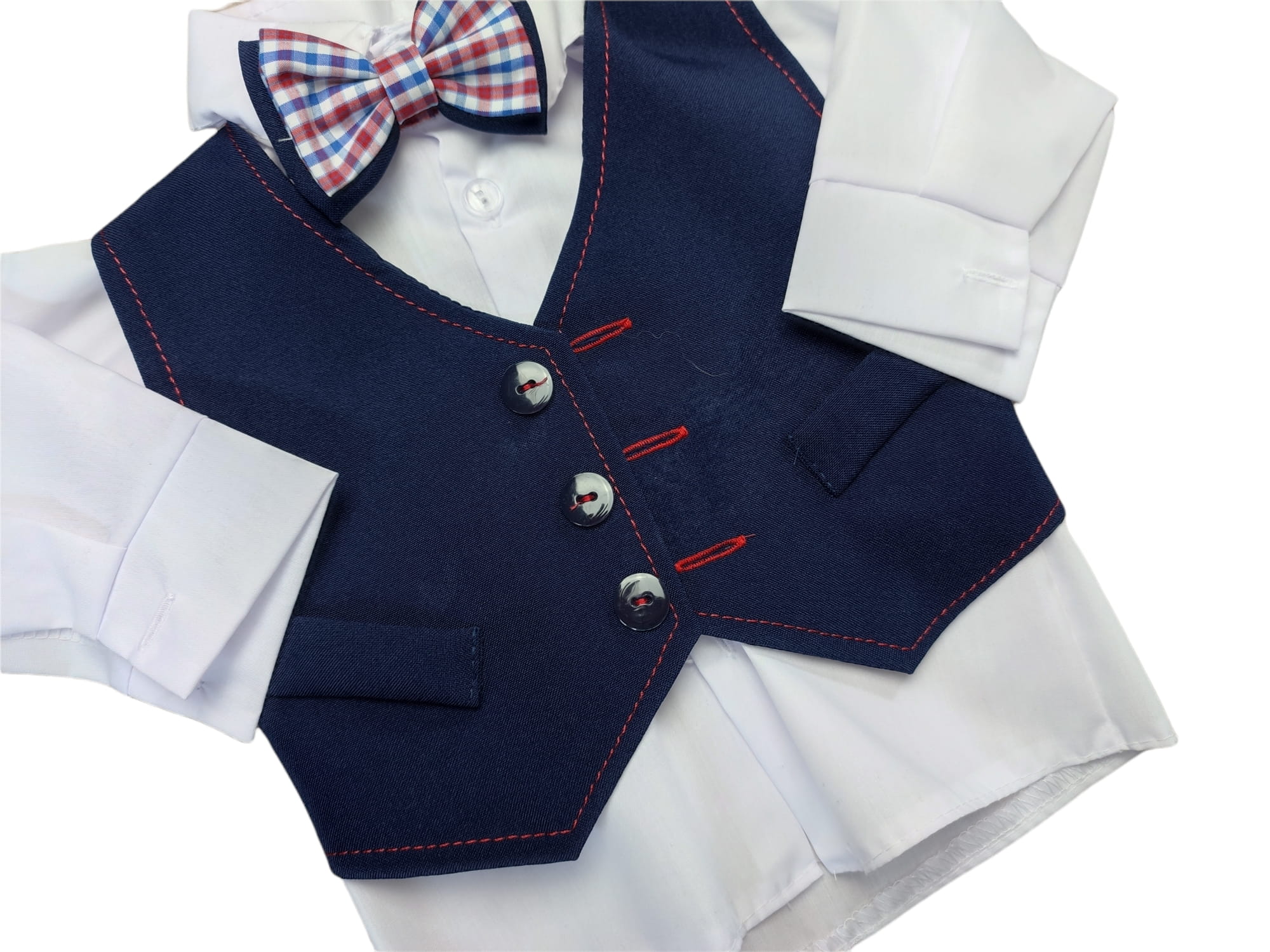 Komplet elegancki koszula z muszką spodnie 62 Wzór dominujący bez wzoru