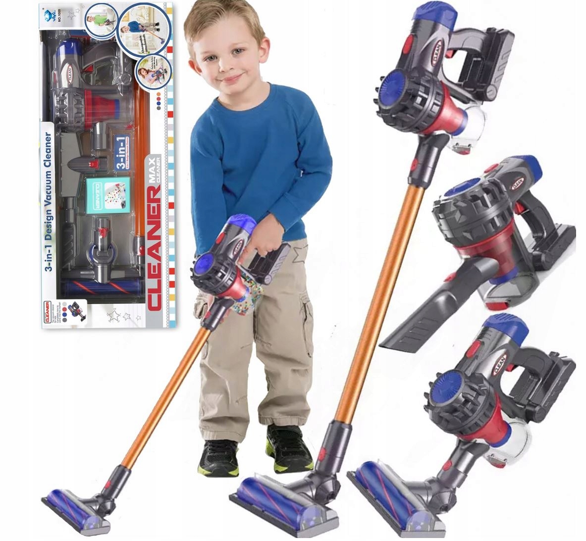 ODKURZACZ PIONOWY DLA DZIECI AGD NA BATERIE DŹWIĘK Baterie 3x AA