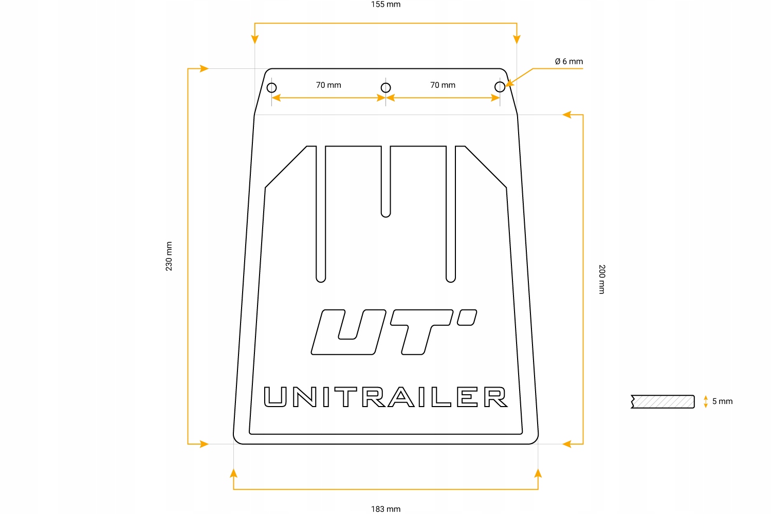 Chlapacz gumowy odgięty mały błotnik do przyczepy Marka Unitrailer