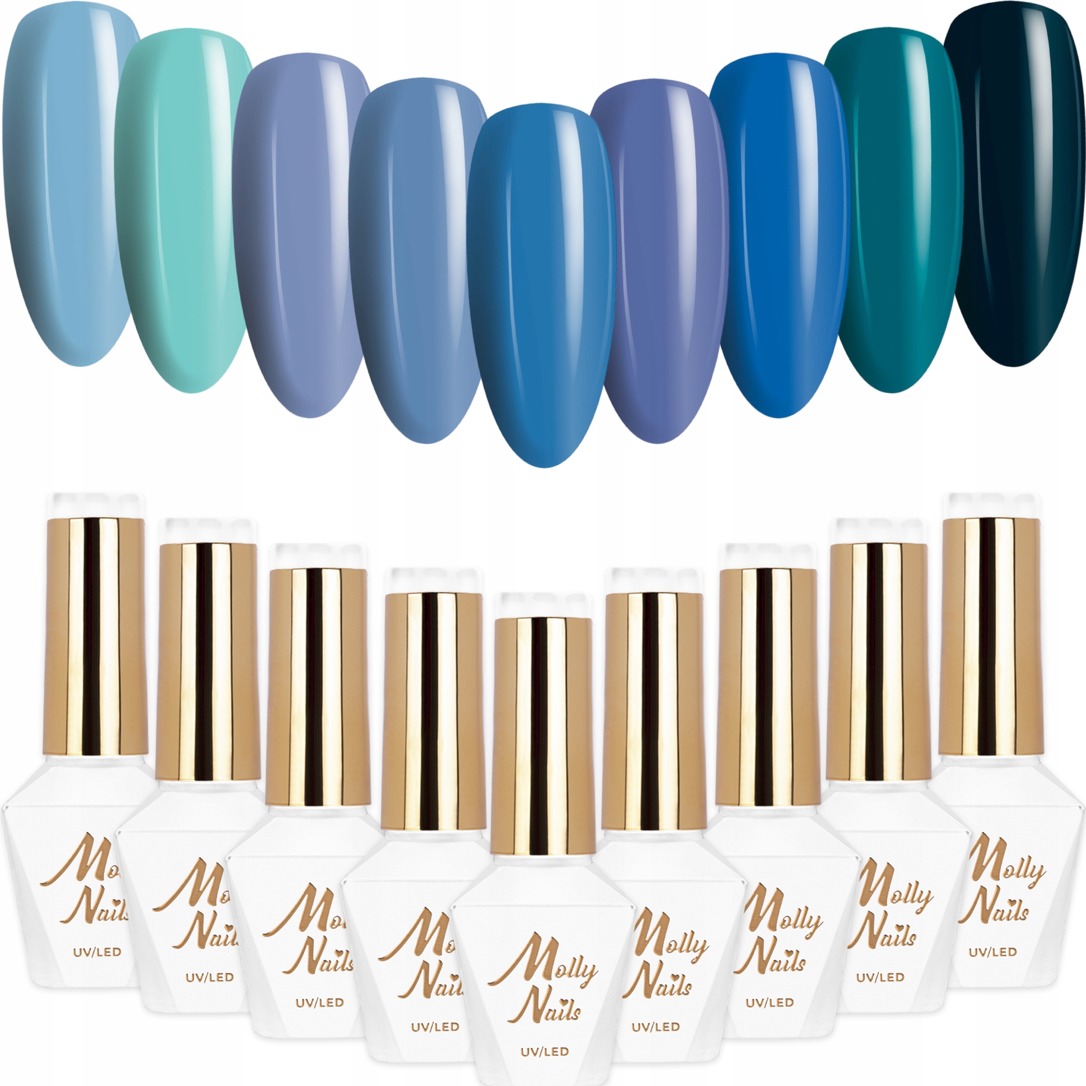 9x Lakier Hybrydowy Mollynails Blue Sky Zestaw 9w1 Niebieskie