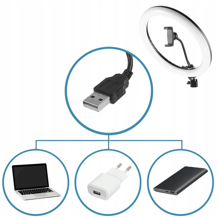 LAMPA PIERŚCIENIOWA USB LED mini RING z pilotem Model R160