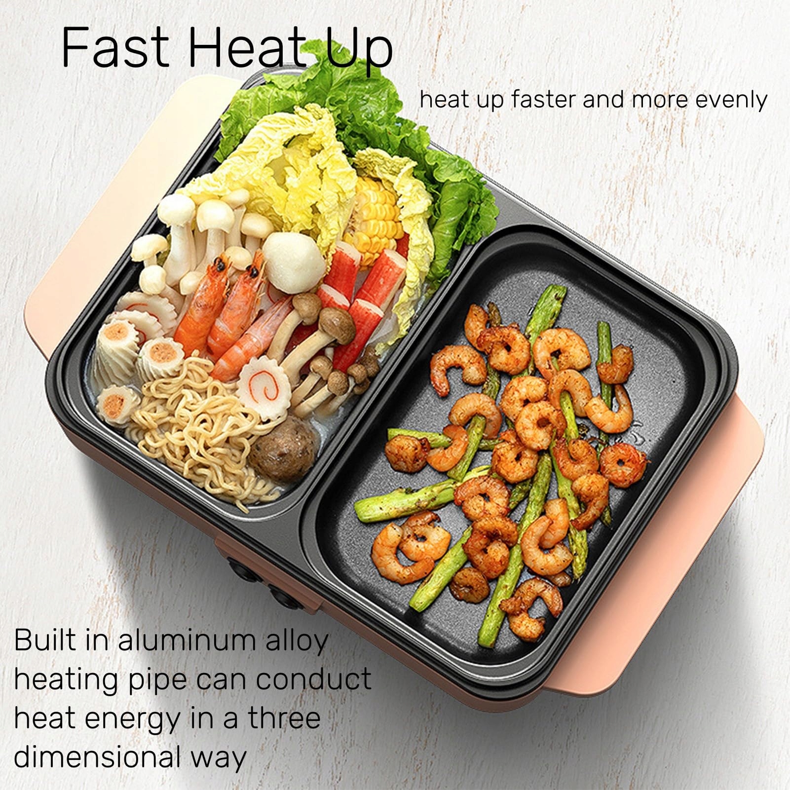 TOPYOND Elektryczny Hot Pot 1200W i Grill BBQ Stół Grill Koreański 2 Osoby — miniatura 4