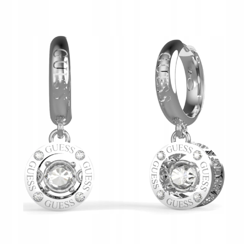 Náušnice Guess Solitaire Malá kolečka a přívěsek Křišťál Logo Ocel stříbrná