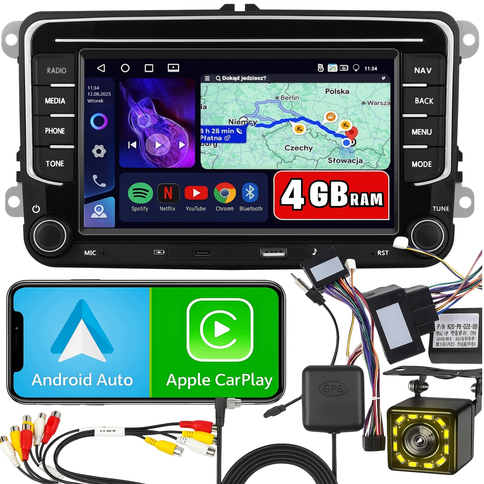 Rádio pro Volkswagen Seat Skoda Vw Passat B6 B7 Golf 5 V 6 WiFi Android 15