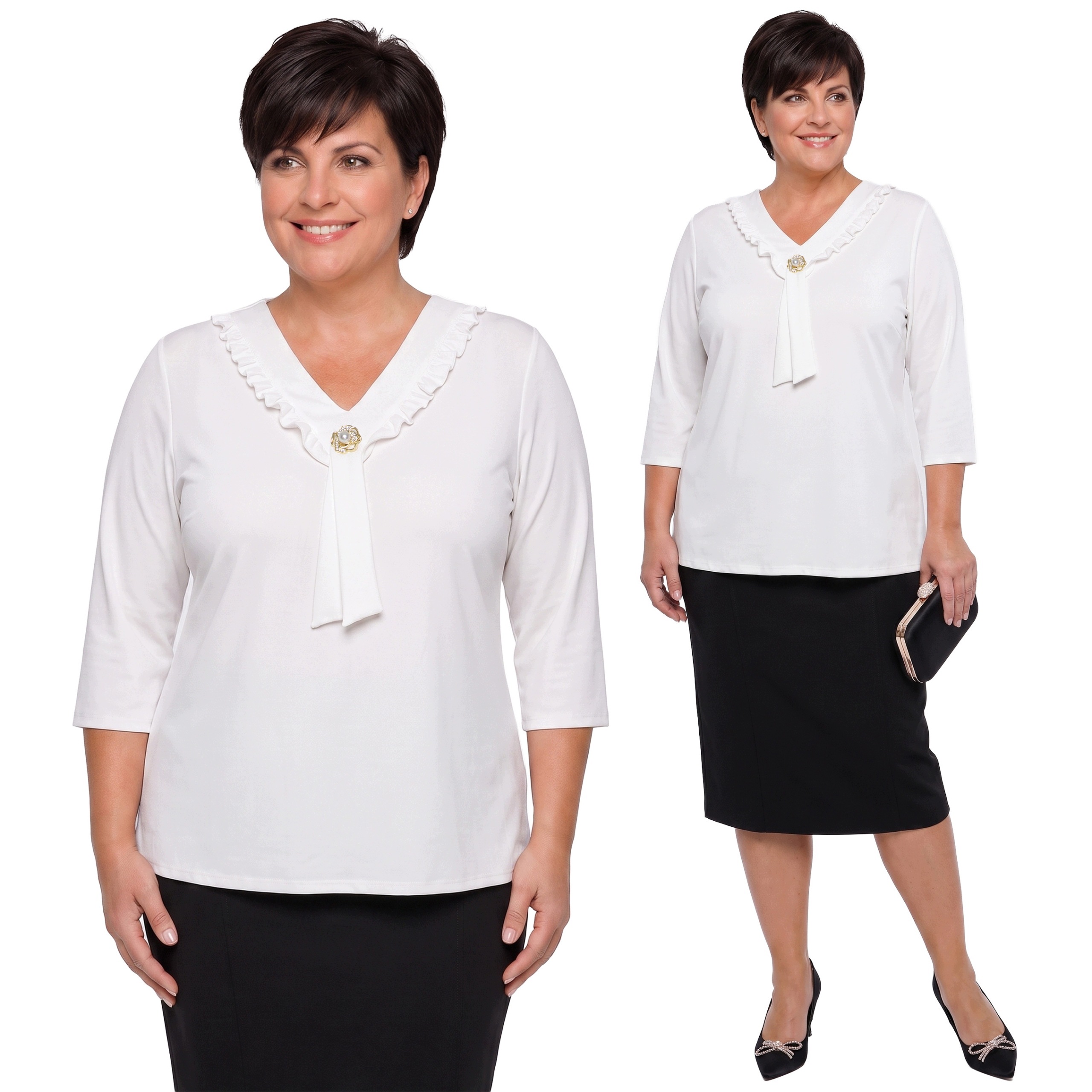 Ecru halenka s volánkem 3/4 rukáv plus size velikost 48/50