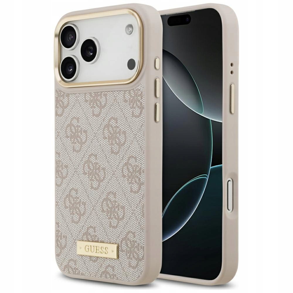 Pouzdro Guess 4G Logo Plate MagSafe pro iPhone 17 Pro Max, růžové