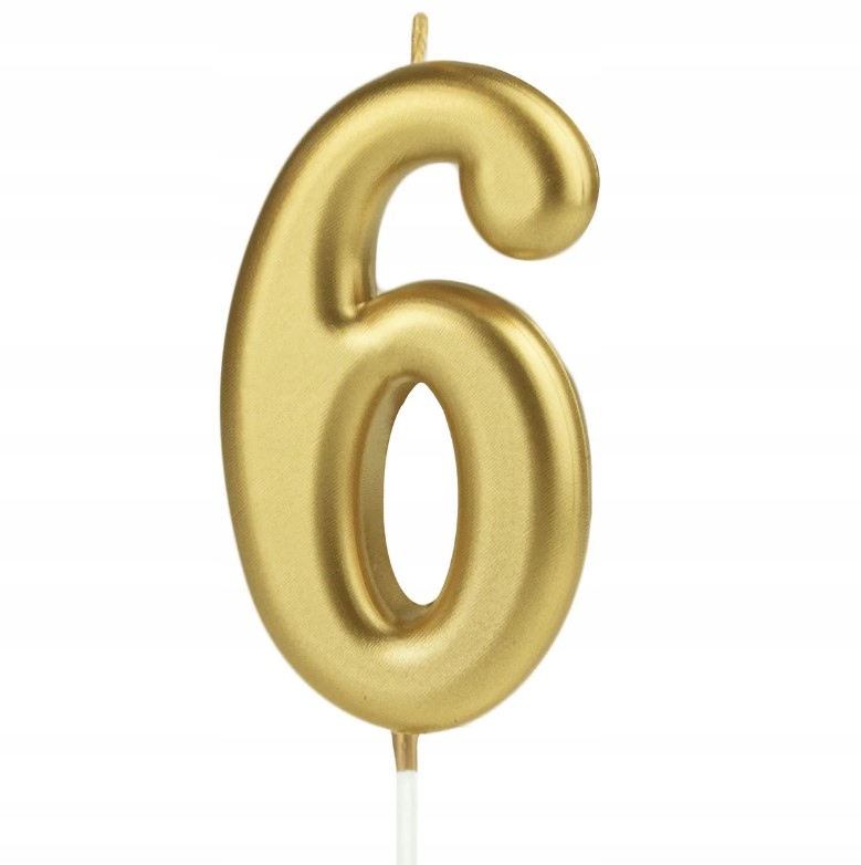 ŚWIECZKA URODZINOWA CYFRA 6 SZEŚĆ ZŁOTA 10cm