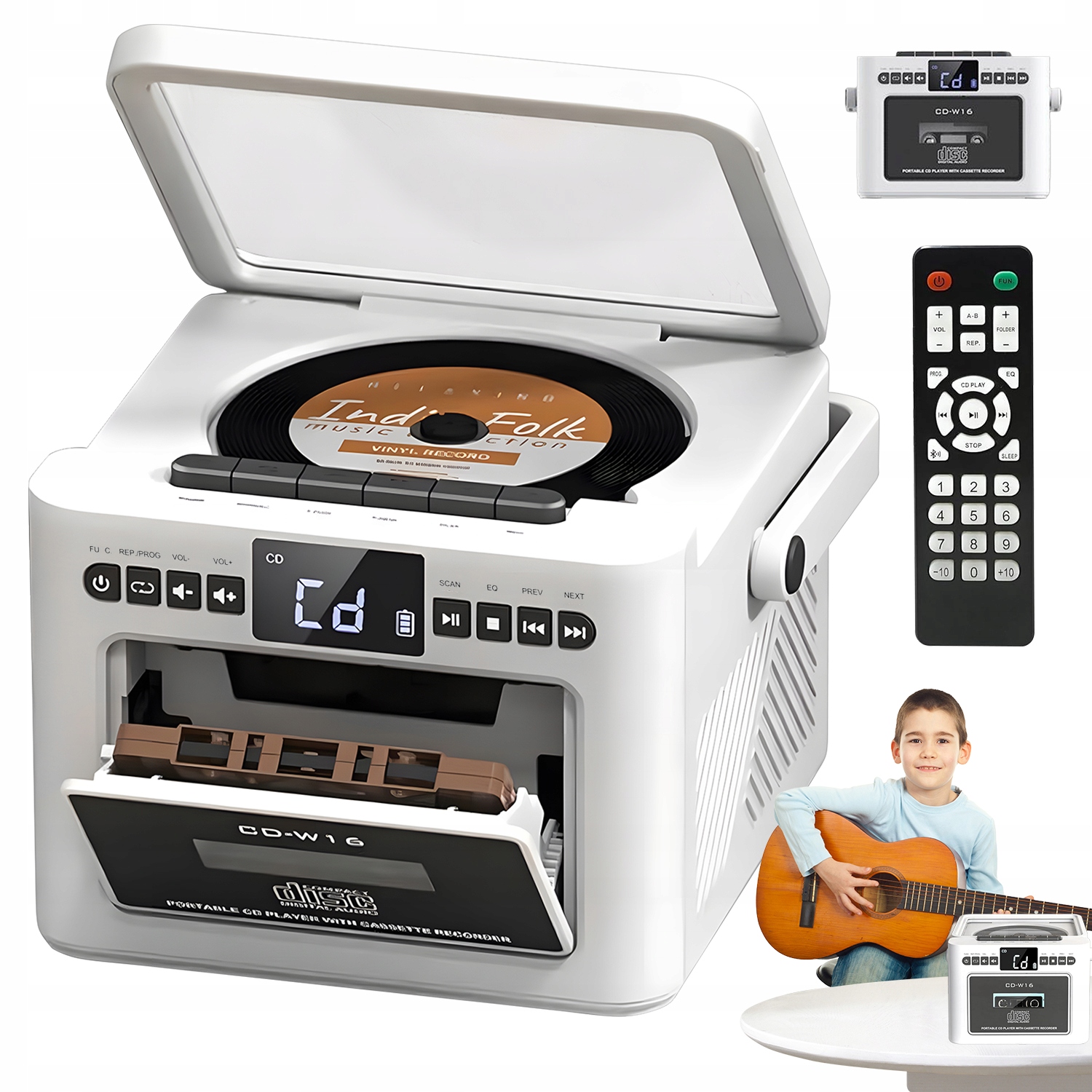 Přenosný CD Přehrávač Bluetooth Kazeta Reproduktor Fm Rádio 5000MAH Dálkové Ovládání