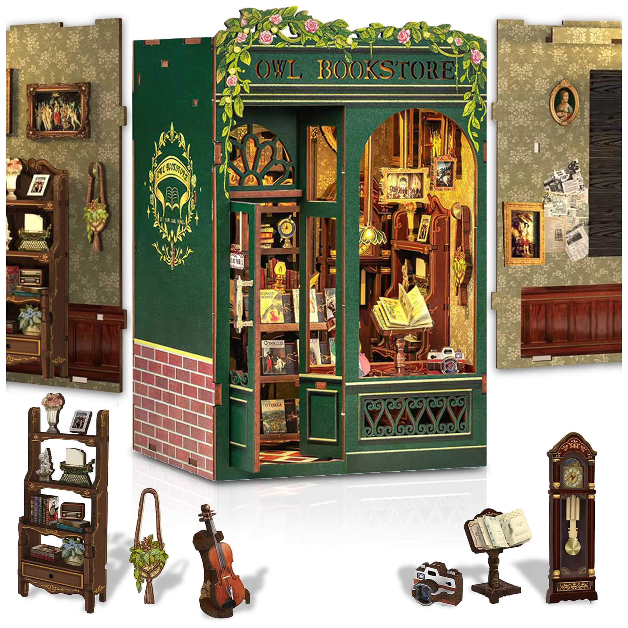 BOOKNOOK DIY Z ŚWIATEŁKAMI LED MODEL MINI KSIĘGARNI BOOK NOOK PUZZLE 3D HIT