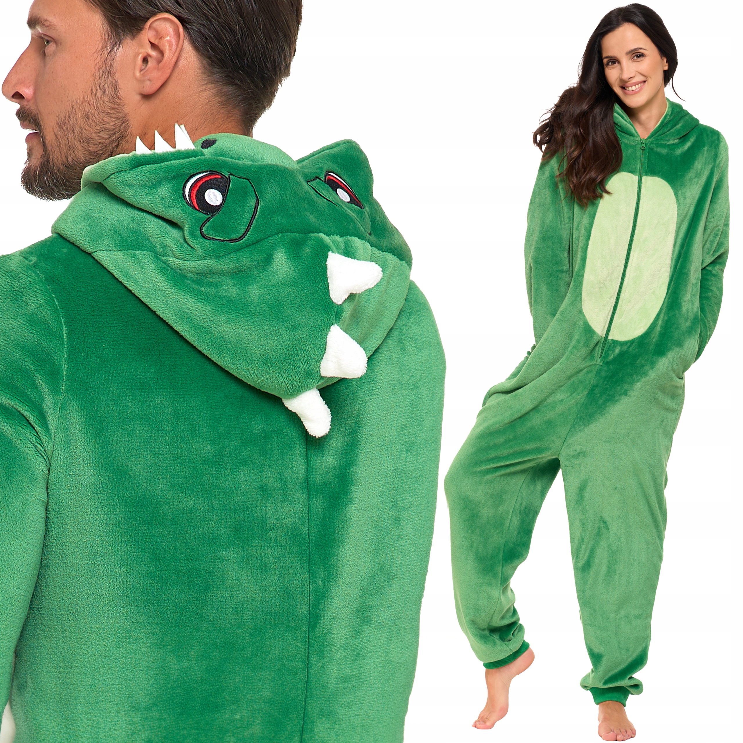 Unisexové pyžamo 2x Kombinéza Teplá a pohodlná s kapucí Dinosaurus Moraj S