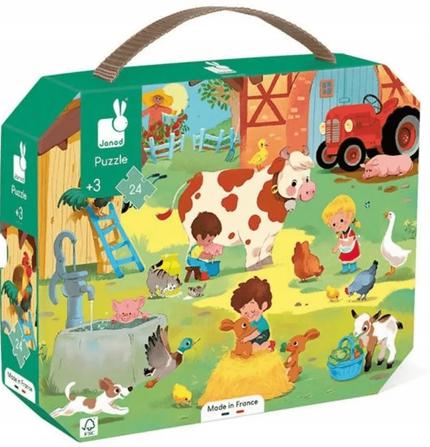 

Puzzle w walizce Dzień na farmie 24 elementy Janod