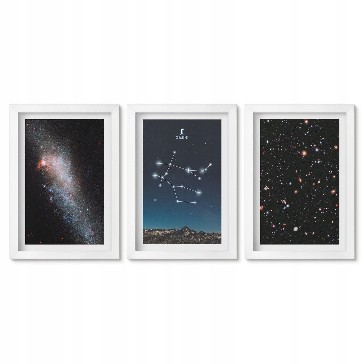 Sada dekorativních obrazů Premium 3x 20x30 cm Zodiac Blíženci galaxie