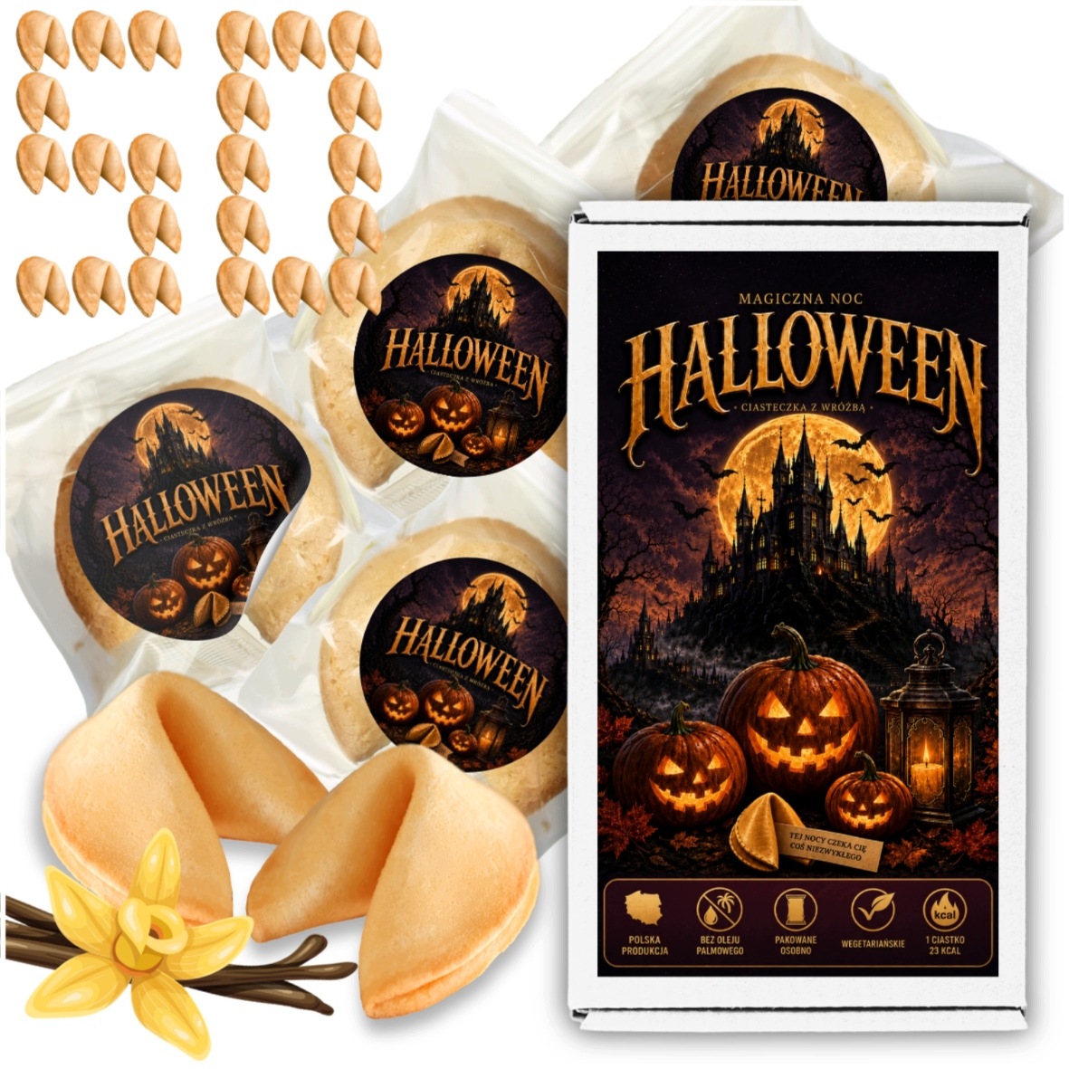 Ciasteczka z wróżbą słodycze halloween zestaw słodycze do rozdania 50 szt