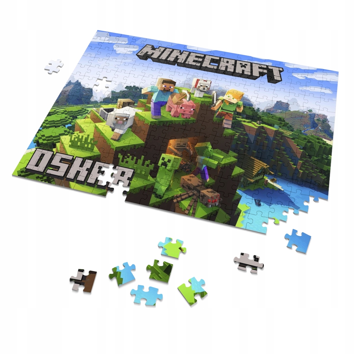 Puzzle + IMIĘ + pudełko MINECRAFT A3 252 el