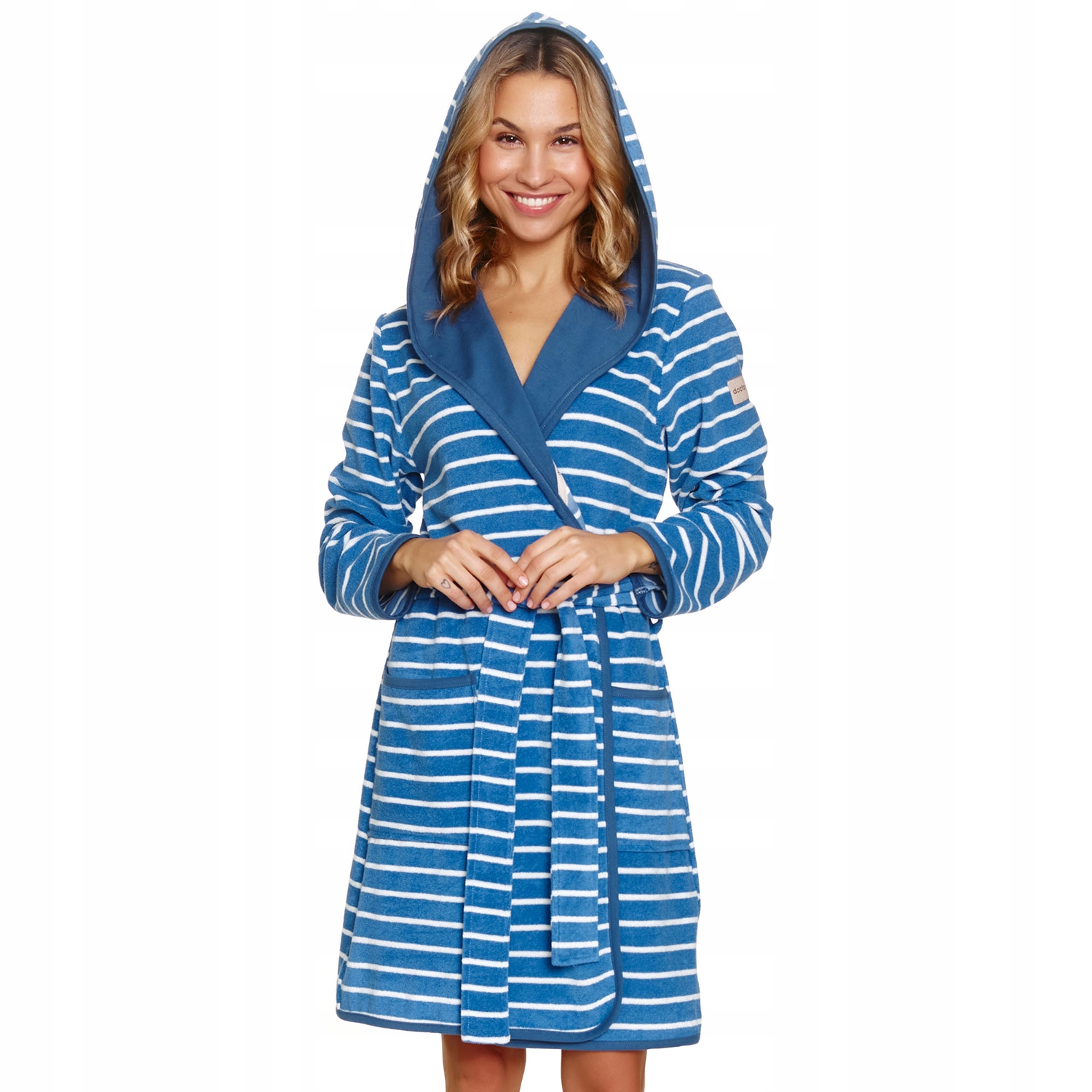 Doctor Nap SWW.7225 modrý s kapucí zavazovací kapsy modrý Župan L