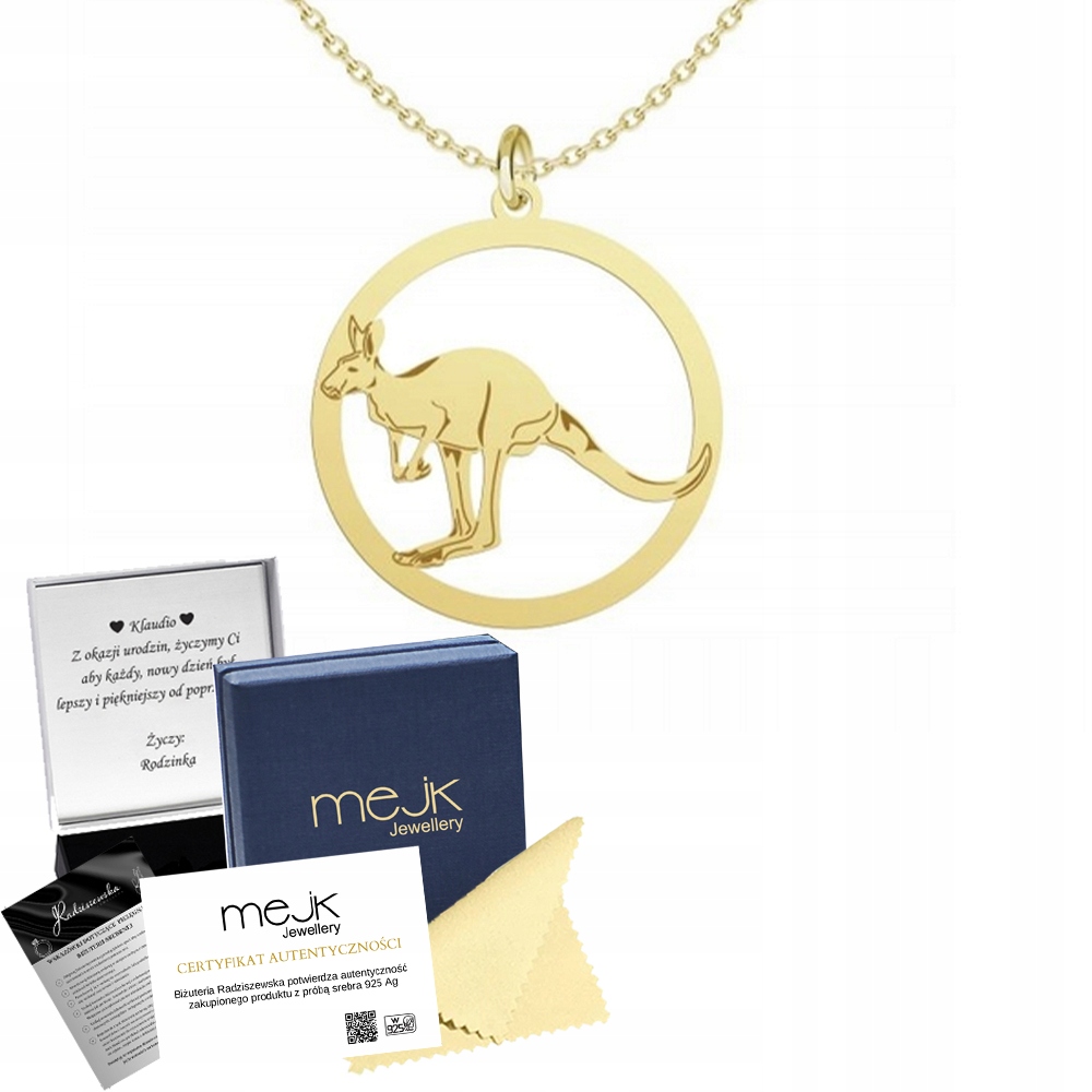 Zlatý náhrdelník Klokan 925 Řetízek Dámský Dárek Gravírování Bonus