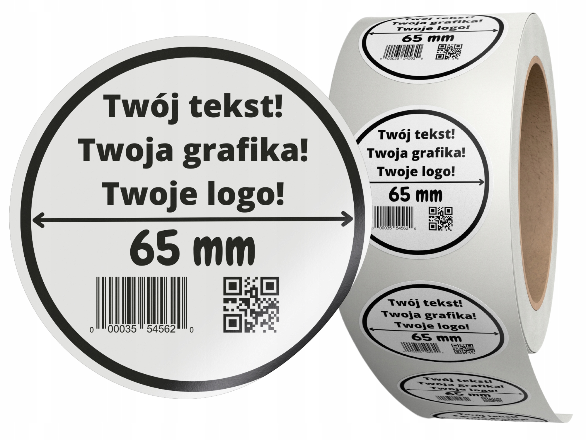 

Naklejki Twój Tekst Logo etykiety 200 szt Fi 65 mm