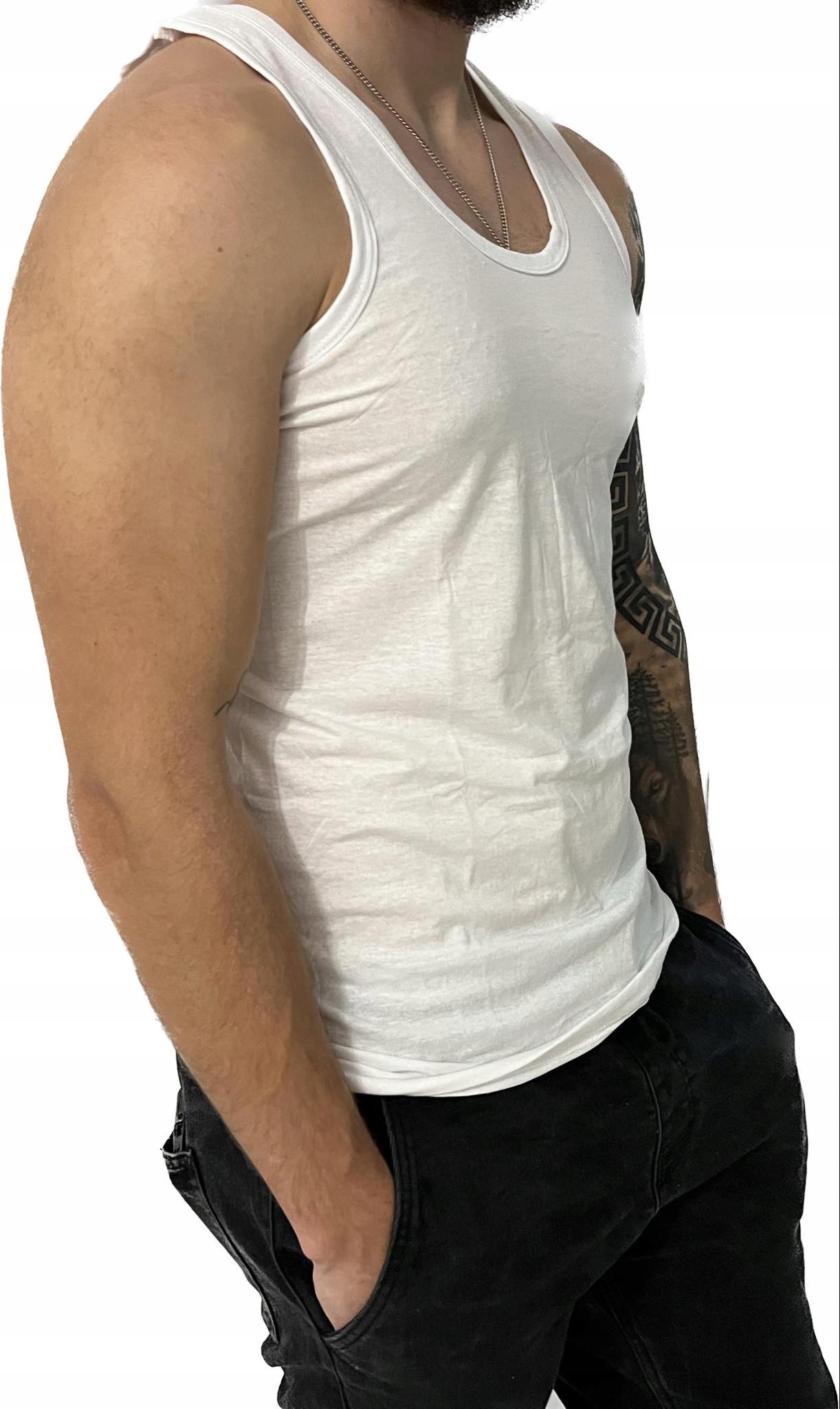 PODKOSZULKA MĘSKA GŁADKA BIAŁY 100% BAWEŁNA BAWEŁNIANY NA RAMIĄCZKA R. XL