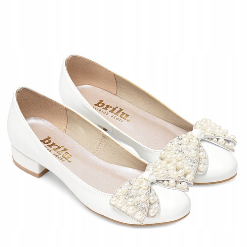 Brilu Polskie Ślubne Balerinki Z Ozdobną Kokardą Esther Białe 37